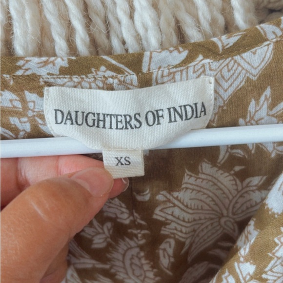 Daughters Of India Kyra Midi Dress Balloon Sleeve Olive  Green XS Cotton Boho - Picture 4 of 7